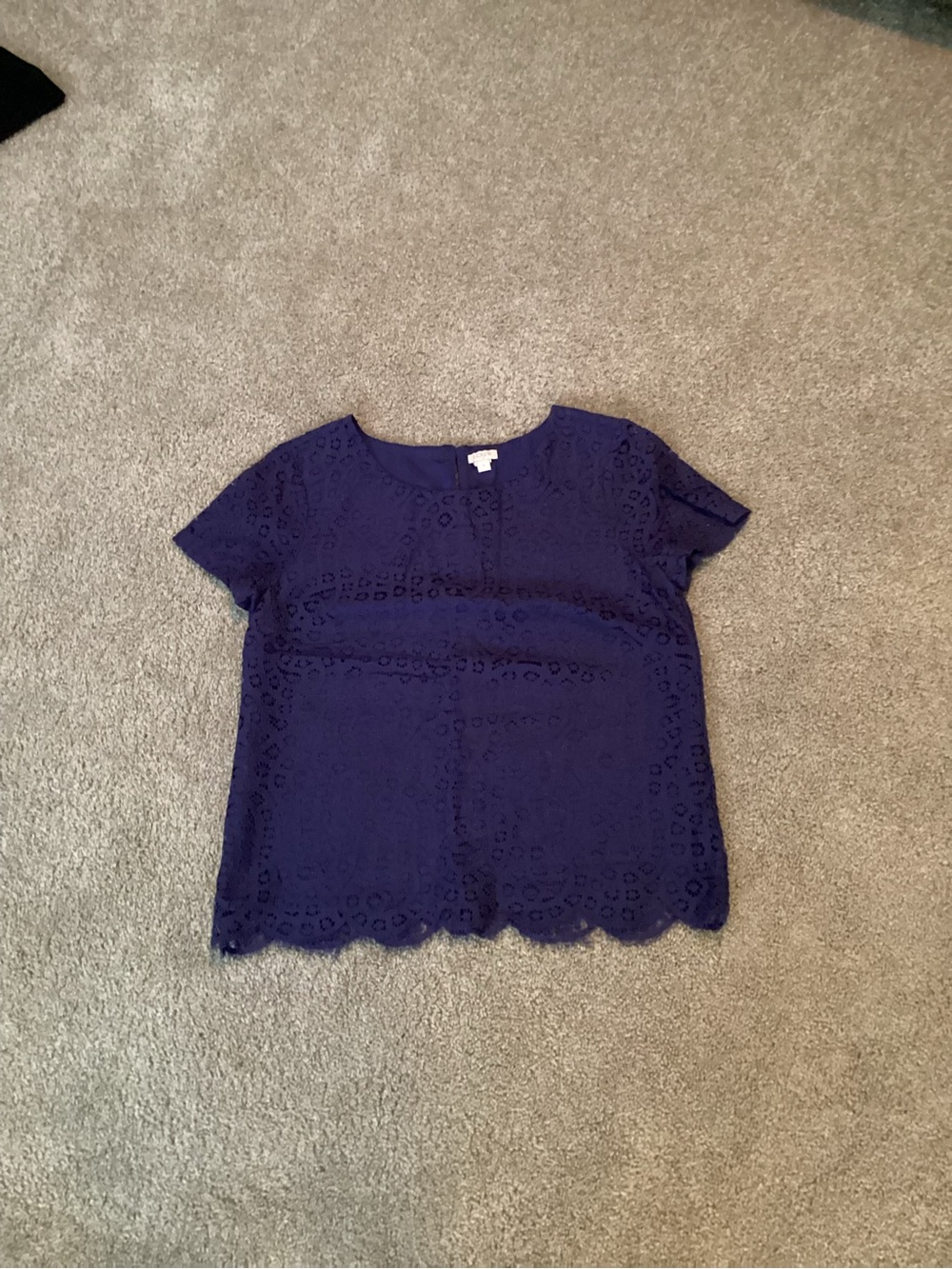 J. Crew Navy Eyelet Short Sleeve Lace Top